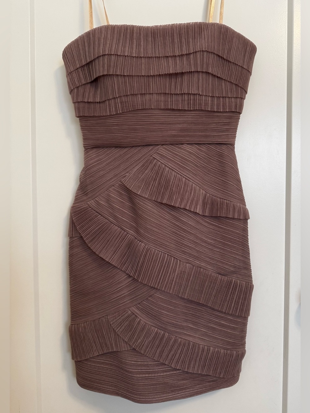 BCBG Max Azria Strapless Mauve Ruffled Bodycon Dress
